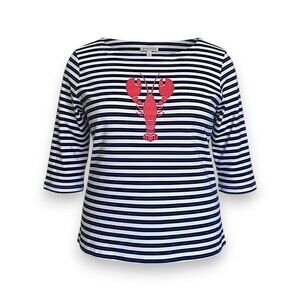 Appleseed’s Nautical Lobster Stripe Top 3/4 Sleeve Coastal Maine Tee Seaside